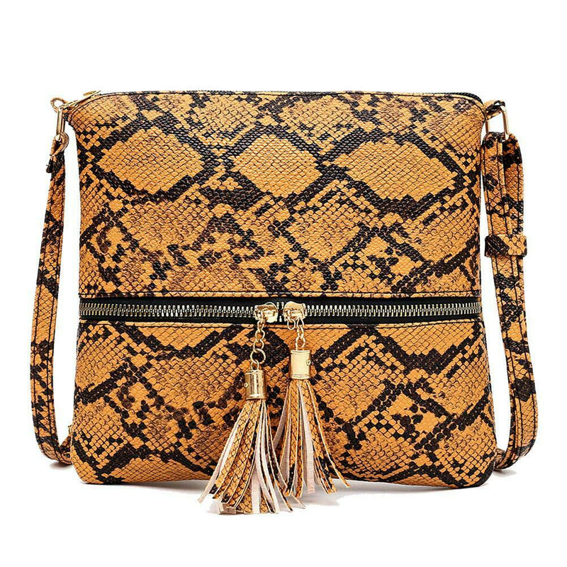 Fashion Serpentine Messenger Bag Women PU Leather Shoulder Handbag (Yellow) A