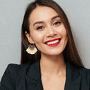 Boho Tassel Dangle Earrings Women Ethnic Fringe Ear Drop Jewelry (Beige)