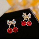 Women's Sweet Charm Crystal Cherry Bowknot Stud Earrings Rhinestone Earrings FT