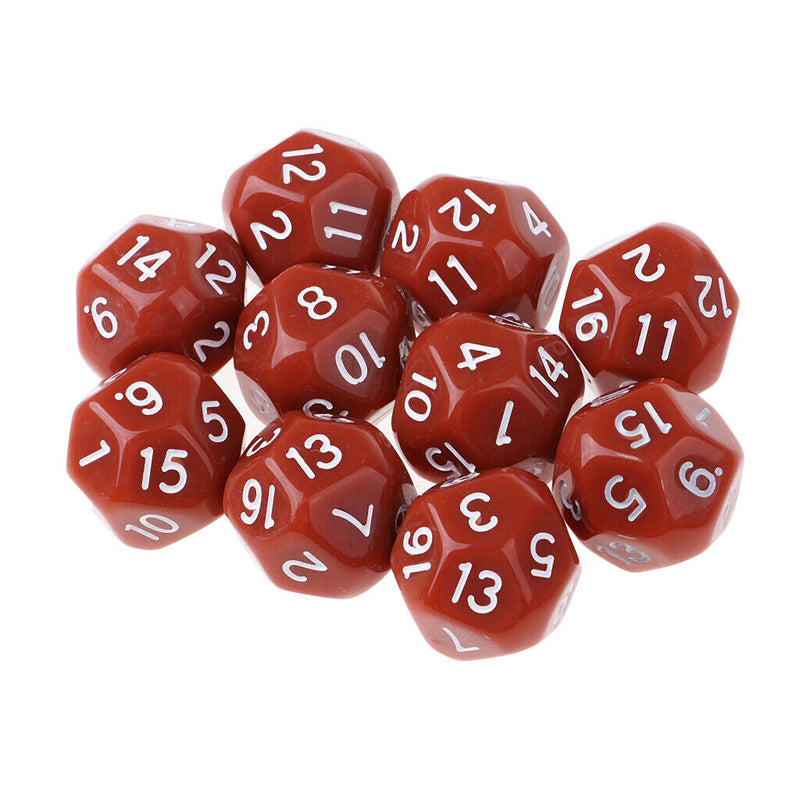 10pcs 16 Sided D16 14mm Acrylic Opaque Dice for Role Playing Game RPG Coffe