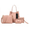 4pcs Set Women Bag Fashion Solid PU Single Shoulder Messenger Bags(Pink)