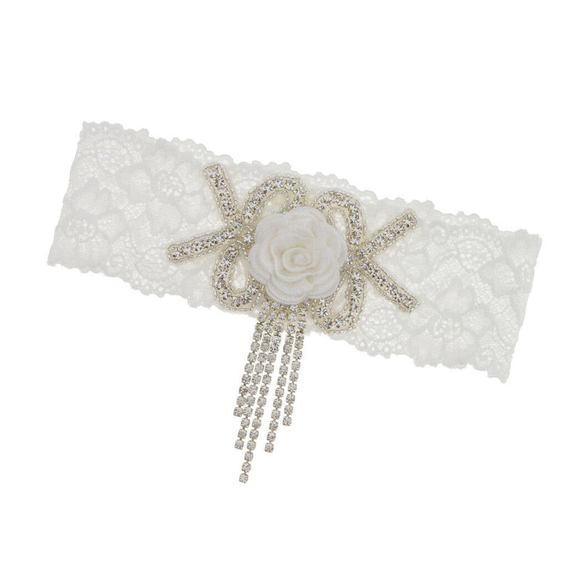 Wedding Garter Flower Applique Keepsake Throwaway Rhinestone Lace Thigh Ring