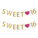 2pcs Glitter Sweet 16 Happy 16th Birthday