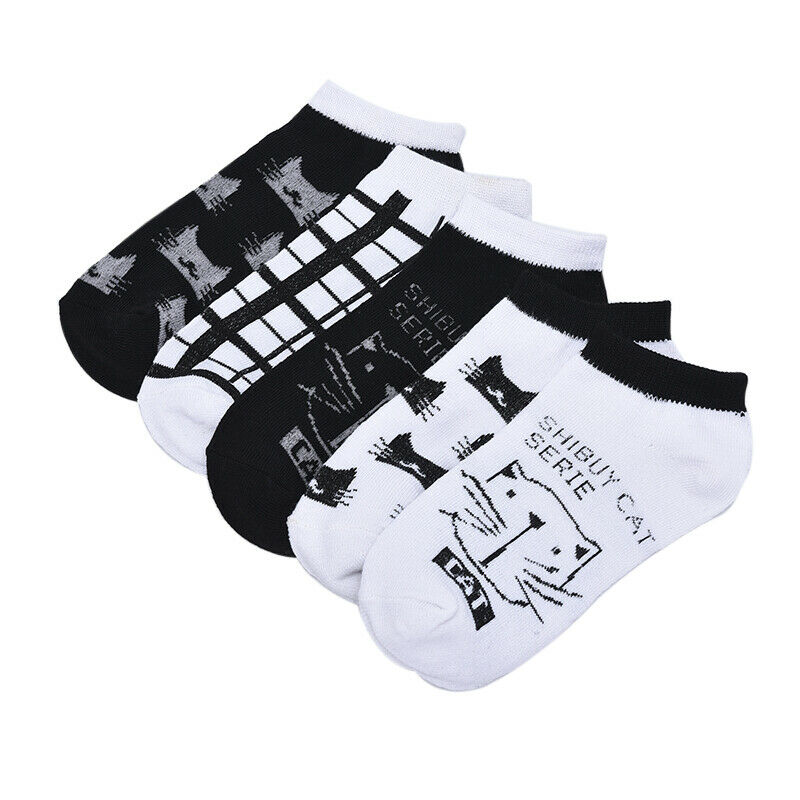 Women Black and white cat Comfo rtable Cotton Sock Slippers Short Ankle So- OZ