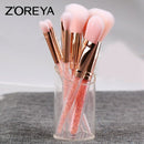 Zoreya 7Pcs Makeup Brushes Pink Cosmetic Brush Set With Leather Bag Powder