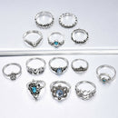 13Pcs/Set Blue Crystal Turtle Finger Rings Knuckle Midi Boho Ring Sets Jewelry