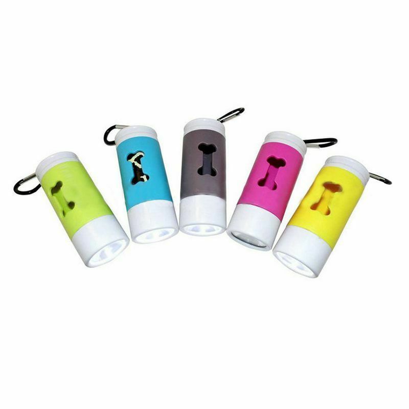 Flash Light Dispenser For Pet Dog Cat Poop Scoop Waste Bags Roll Holder Cle F7T6