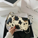 Women Cow Milk Crossbody Bag Leather Female Totes Shoulder Handbag (Yellow)