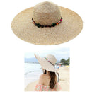 Women Big Brim Sun Hats Foldable Colorful Stone Hand Made Straw Hat Female