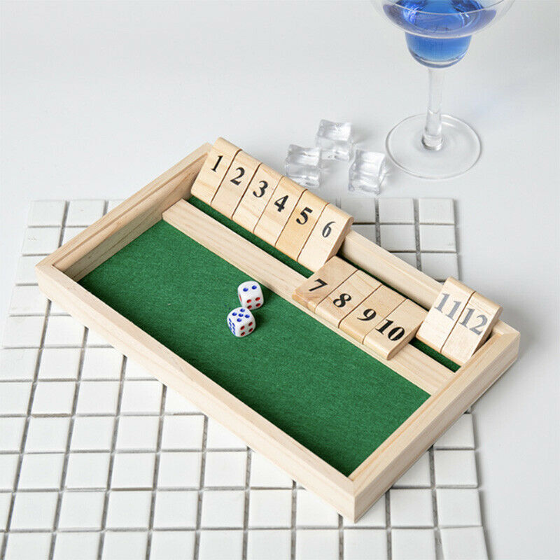 Wooden Shut the Box 12 Dice Game Board ,Wooden Board Game with Dice for the M2Z8
