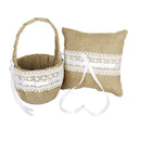 Rustic Wedding Hessian Burlap Satin Bow Ring Bearer Pillow Cushion 8"x8"