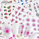 55Pcs Cherry Nail Water Decals Flower Butterfly Nail Art Transfer Stickers Decor