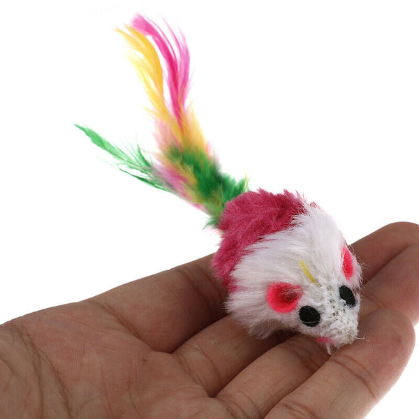 Mini Mouse Pet Cat Interactive Toys Cat Kitten with Colorful Feather Plush Fun3C