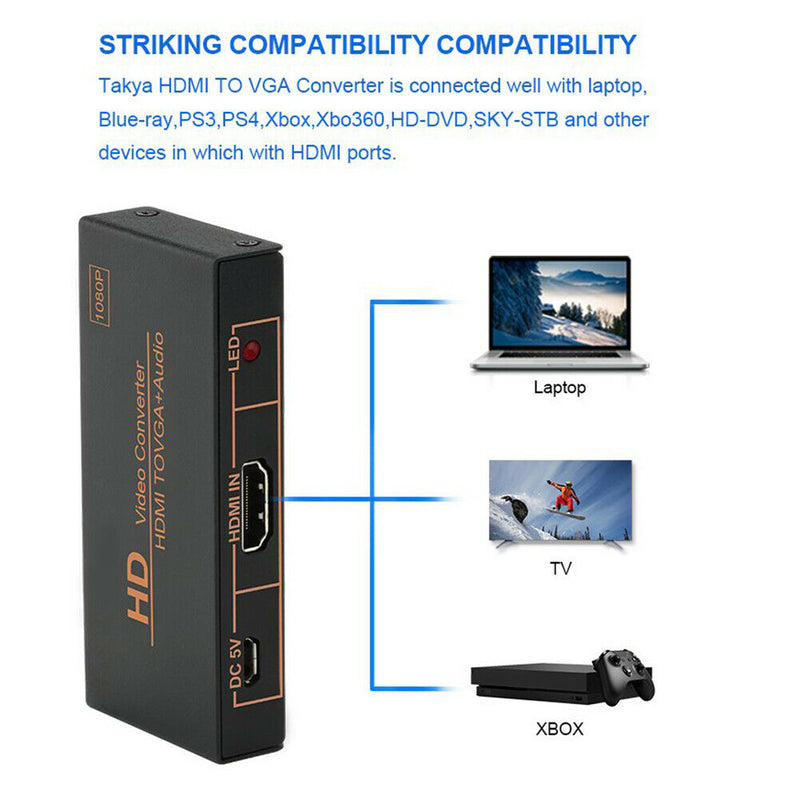 Home Portable Active 1080P Female HDMI To VGA Male Converter Adapter For Laptop