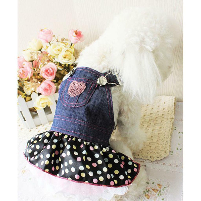 Dog Pet Clothes Puppy Polka Dot Ruffle Denim Skirt Dress Chihuahua Apparel M