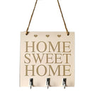 Home Sweet Rustic White Wood Hanging Plaque Sign With Hooks With Key Hanger M&E