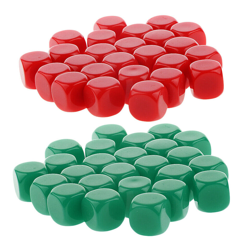 50 Pieces Opaque Blank Dice D6 for D&D RPG MTG Party Games Green + Red