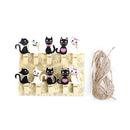Cat wooden clips with hemp rope photo clip wood paper clip for bag DIY tools FT