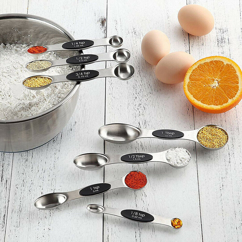 Chef Magnetic Measuring Spoons Set, Dual Sided, Stainless Steel, Fits in Sp I6M1