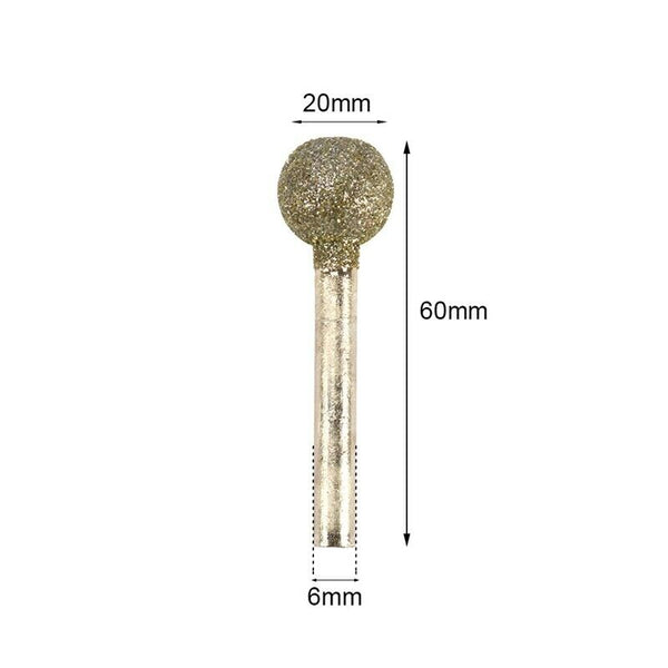 5Pcs 20Mm Head Dia 6Mm Shank 60# Spherical Diamond Coated Grinding Head Sha