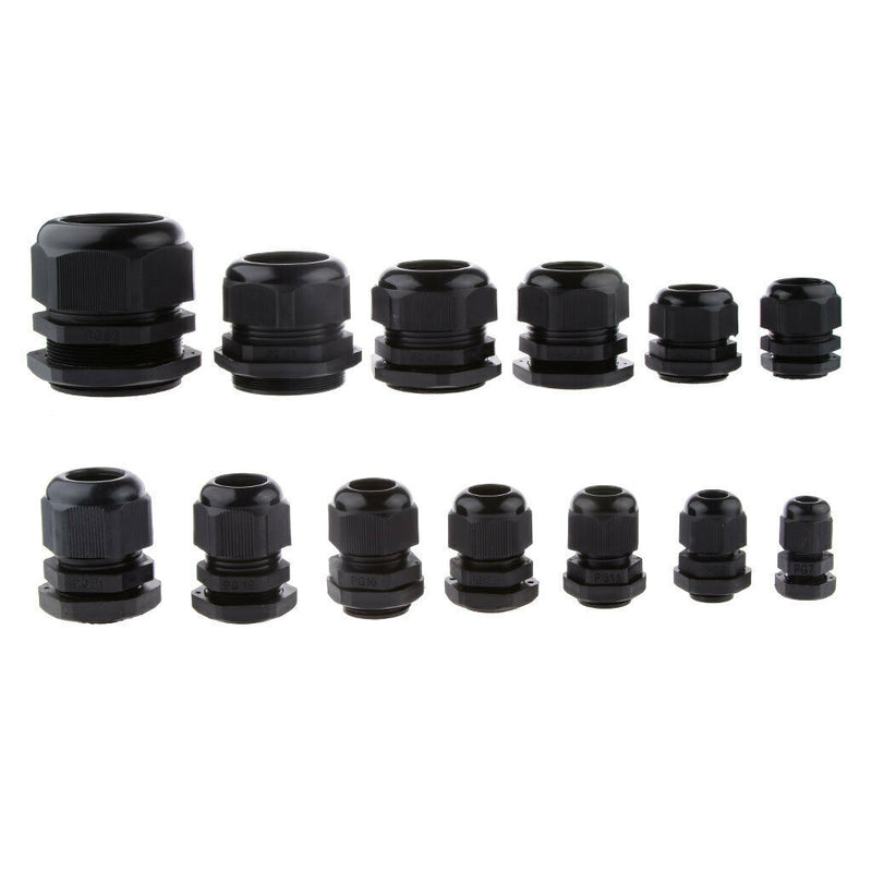 10X 3-6.5mm Black PG7 Cable Gland Connector IP68 Waterproof Plastic