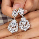 Elegant Chandelier Cubic Zirconia Long Big Crystal Bridal Drop Earring For