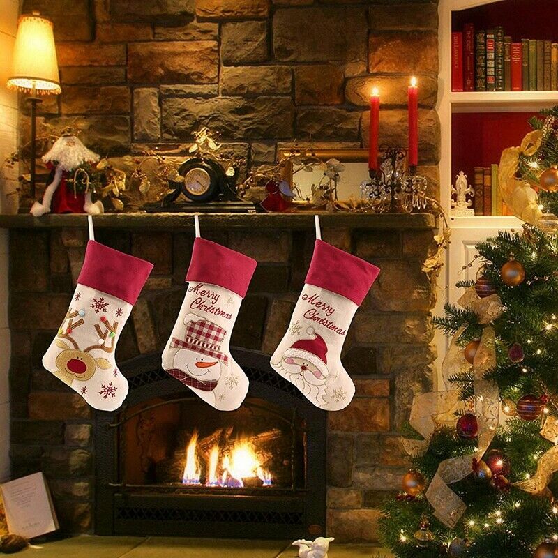 Lovely Christmas Stockings Set of 3 Santa, Snowman, Reindeer, Xmas Characte Y1H8