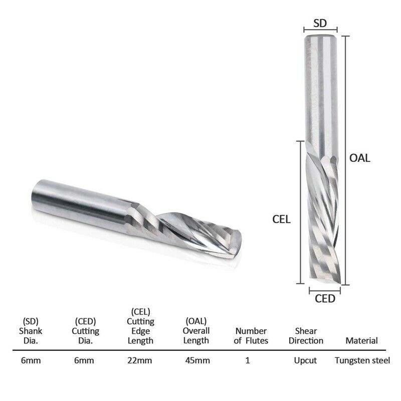 5Pcs Up Down Cut 6MM Spiral Solid Carbide CNC Router Endmill Compression Wo S1D7
