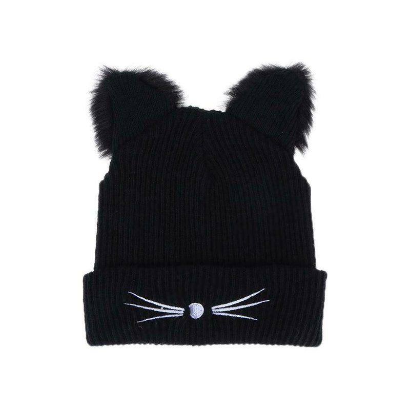 Women Winter Woolen Knitting Hat Cute Cat Ears Braided Knitted Fur Cap