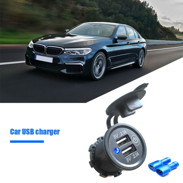 4.2A Car Motorcycle Dual USB Charger Socket Waterproof Touch Switch Power Outlet