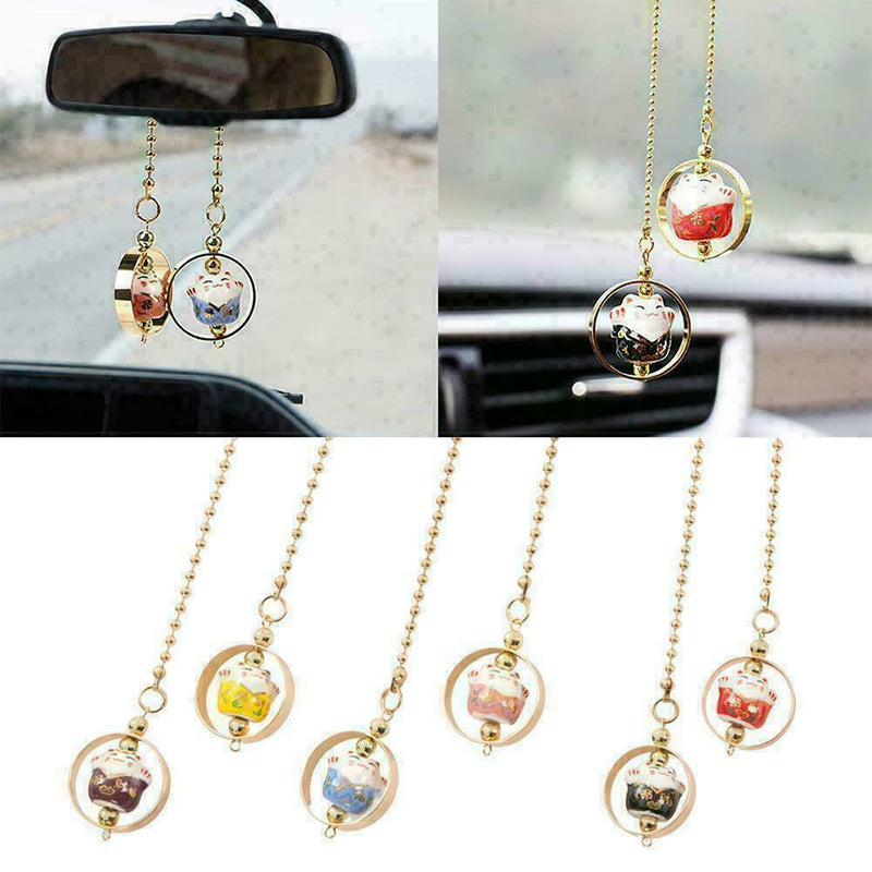 1*Car Rear View Mirror Hanging Decoration Lucky Cat Pendant Auto Car Access L6U2