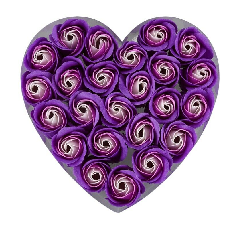 24 Pcs Purple Scented Bath Soap Rose Petal in Heart Box S6P2