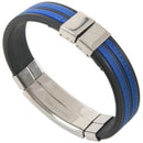Stainless Steel Flames Black Blue Silicone Bangle Cuff Bracelet Wristband