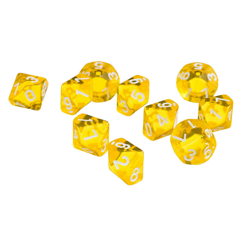20 Pieces Clear D10 Dice 10 Sided Dice for D&D RPG MTG Accessories Purple&Yellow