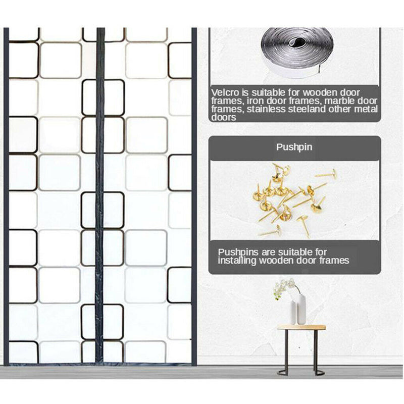 1Pcs Easy to Install Gray Plaid Screen Door Curtain