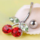 Pretty Rhinestone Red Cherry Navel Belly Button Barbell Ring Body Piercing  JR