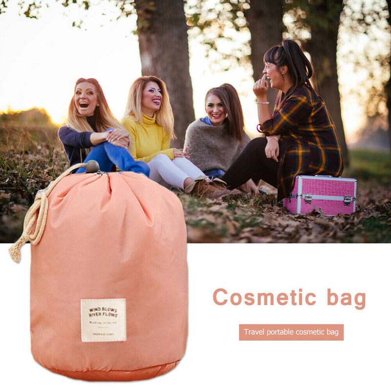 Nylon Drawstring Travel Cosmetic Bag Makeup Organizer Toiletry Bags (Pink) A