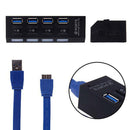 4 Port USB 3.0 Hub with High Speed Adapter ON OFF Switch for Laptop PC Black