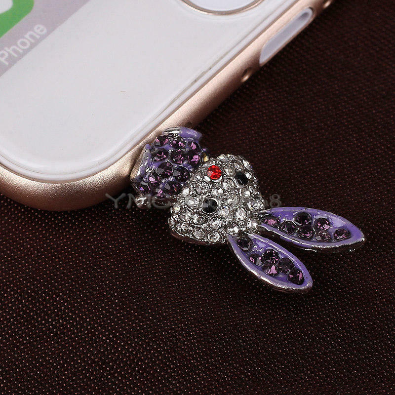 Crystal Rhinestone Rabbit Bunny Design Dustproof Anti-dust Port Plugs Cap Gift