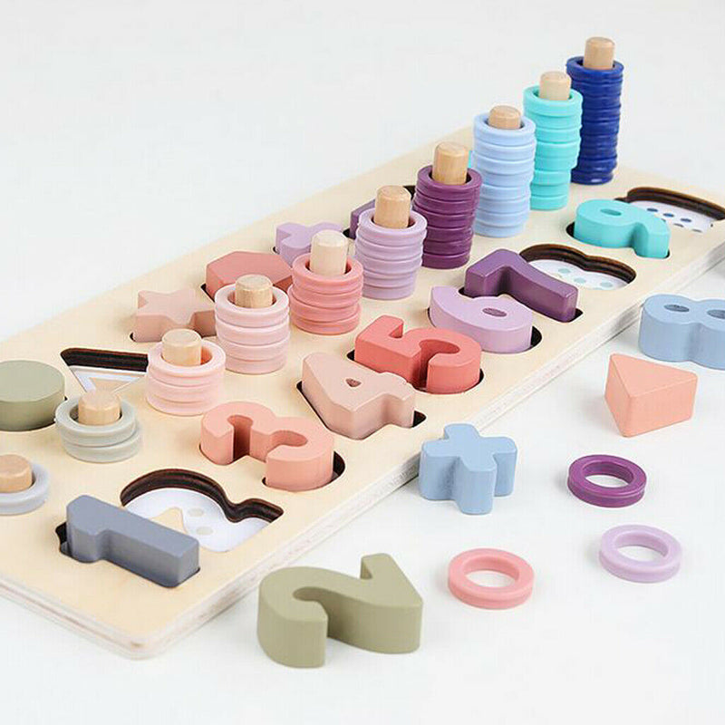 Wooden Counting Game for Kids, Colorful Number Stacker Board, Stacking Rings