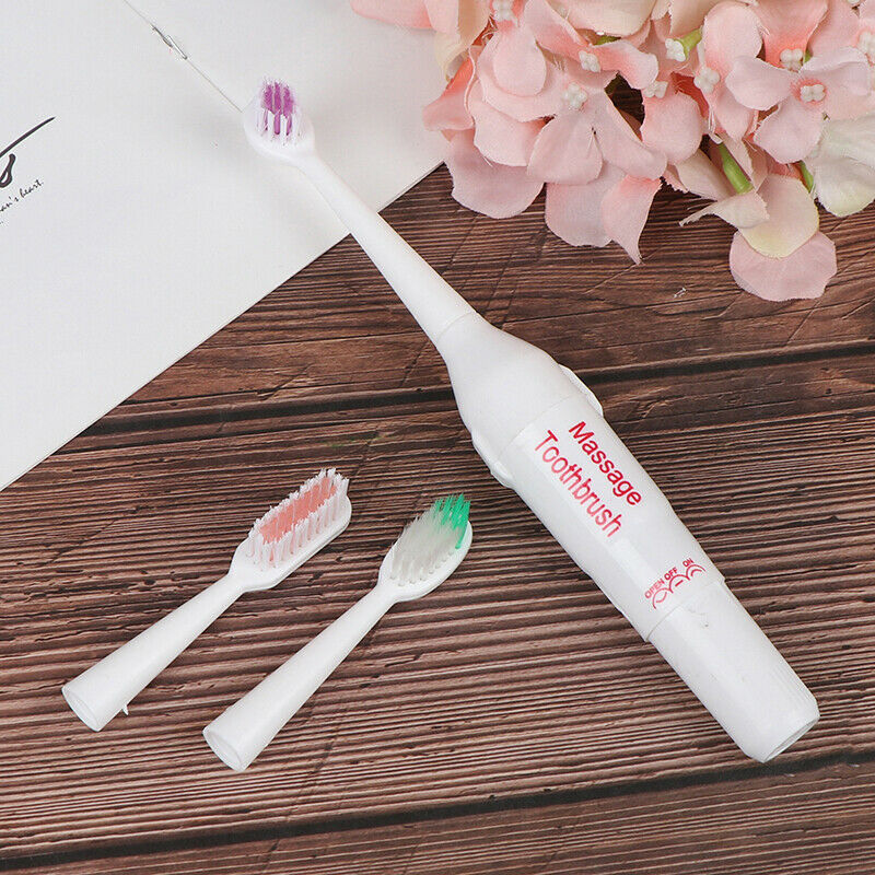 1 Set Electric Toothbrush With 2 Brush Heads Battery Operated Teeth OZ