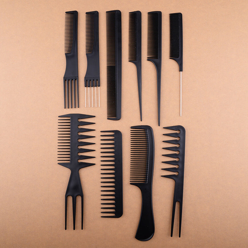 10Pcs Salon Hair Styling Hairdressing Assorted Comb Set Professional Barber Tool
