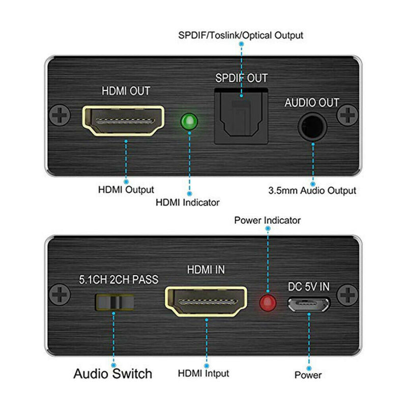 HDMI Audio Splitter 4K Audio Extractor HDMI To Optical SPDID & 3.5mm Audio