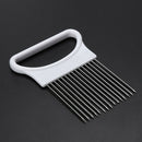 Stainless Steel Onion Cutter Kitchen Fruit Gadget Slicing Holder (White)