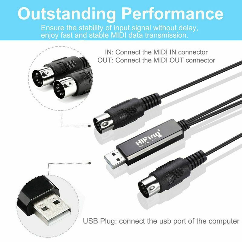 HiFing USB IN-OUT MIDI Interface Converter/Adapter with 5-PIN DIN MIDI Cabl