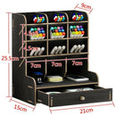 Wood Color Multi-Function Wood 13 Grids Desktop Stand Holder Cosmetic Brush