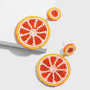 Hand-Woven Colorful Rice Beads Beaded Fruit Orange Pendant Earrings Fruit E