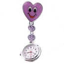 Purple Heart Quartz Movement Clip Nurse Brooch Fob Tunic Watch Smile Face