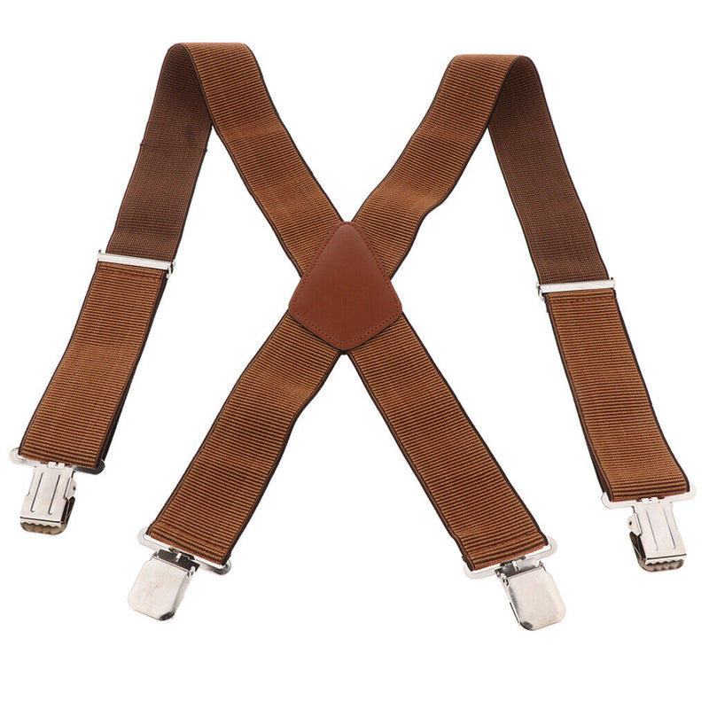 Heavy Duty Clip Suspenders, Mens Adjustable X Back Straps with Non Slip Clips