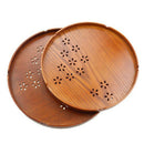 Round Wooden Dish Breakfast Food Snack Serving Tray Salad Platter Tawny 27cm